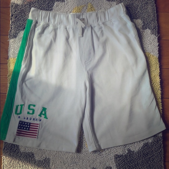 POLO GREEN AND WHITE USA SHORTS(BOYS) - Picture 1 of 4
